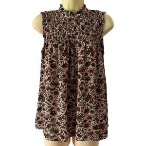 Anthropologie Maeve Multicolor Floral Print Smocked Sleeveless Blouse Woman Sz 2